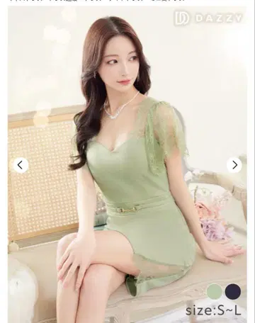 원컬러 벨트 모티브 레이스 반팔 타이트 미니 드레스 L 사이즈