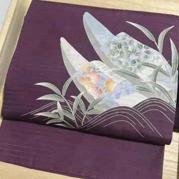 여름 오비 뱃놀이 패턴의 명주 나고야 오비 하지메 나데시코 화학 섬유