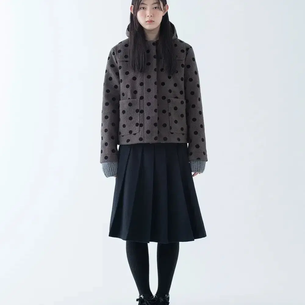 Ohe Sio Hooded Half Coat Dot Brown #오헤시오,#오헤시오코트,#오헤