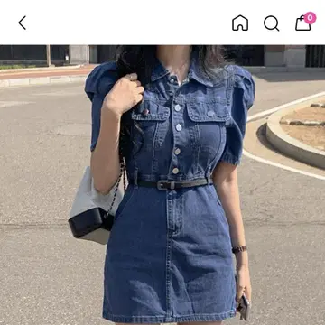 SOP7614 컬러 퍼프 포켓 데님 미니 원피스