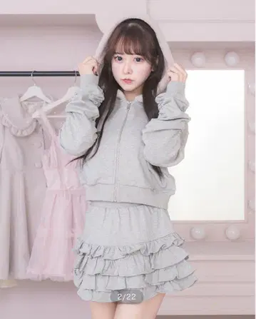 pium 후드 퍼 파카 셋업 스커트만