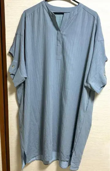 레킵 요시에 이나바 탁한 블루 루즈핏 롱 원피스