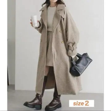 카스타네 울 혼방 하이넥 롱 코트 베이지 롱 코트 사이즈 2