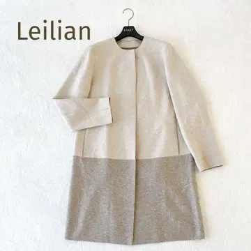 Leilian 울 캐시미어 절개 노카라 코트 베이지 사이즈 9
