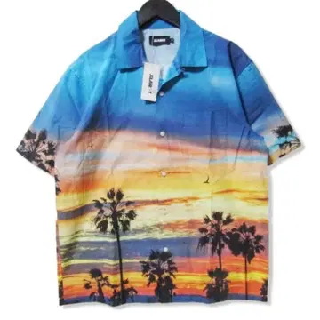 XLARGE 하와이안 셔츠 해질녘 야자수