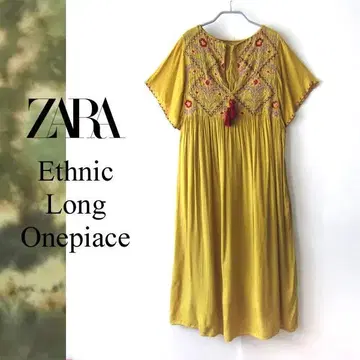 새상품급 ZARA/자라 에스닉 자수 프렌치 슬리브 롱 원피스
