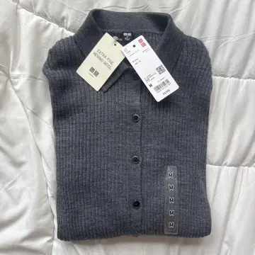 UNIQLO 메리노 리브 폴로 가디건 그레이 M
