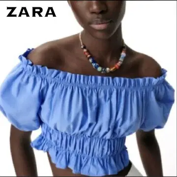 ZARA 자라 오프숄더 셔링 크롭 상의