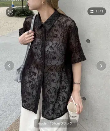 하프 슬리브 레이스 시어 셔츠 feepur 반팔 셔츠