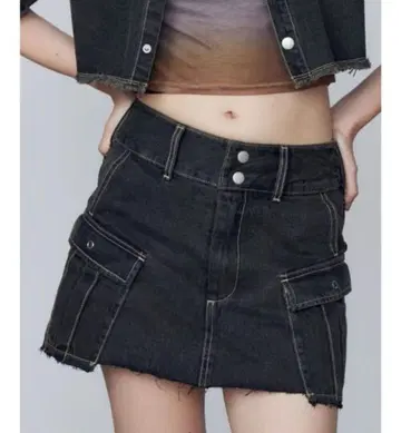 에모다 데님 박스 미니 스커트