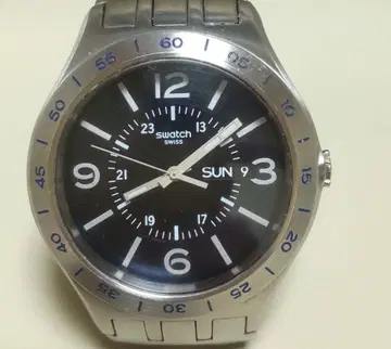 [ 작동품 ] SWATCH 남성용 손목시계 쿼츠 블루 다이얼 실버 색상