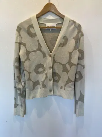 marimekko 우니코 패턴 라메 코튼 린넨 가디건 아이보리