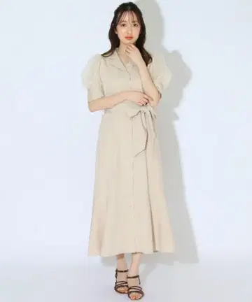 윌 셀렉션 시어 퍼프 슬리브 원피스 베이지