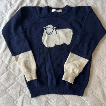 양 패턴 네이비 스웨터 긴팔