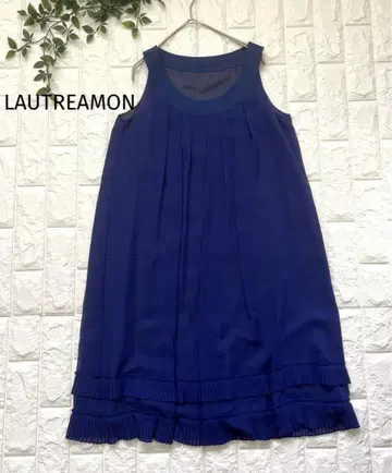 새상품급 LAUTREAMON 블루 프릴 무릎 기장 슬리브리스 원피스 M