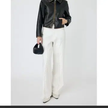 moussy STUDDED WIDE STRAIGHT 화이트 청바지