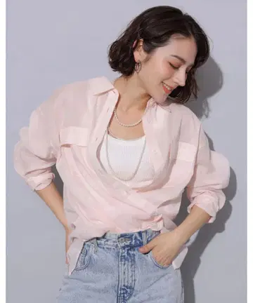 아르페쥬 스토리 2way 린넨 시어 셔츠 핑크 긴팔