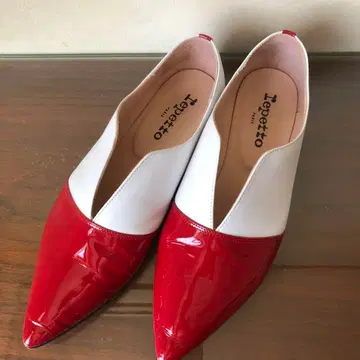 [ 레어 ] repetto 레페토 빨간색 화이트 투톤 천연 가죽 에나멜