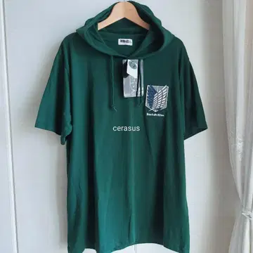 XL LL 진격의 거인 돈키호테 콜라보 후드 부착 반팔 T셔츠 조사병단