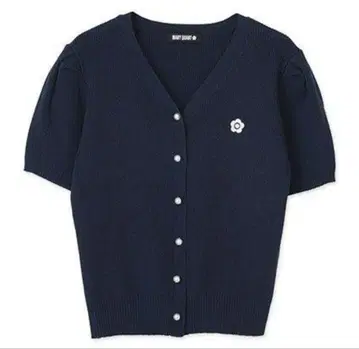 MARY QUANT 퍼프 슬리브 리브 니트 가디건 네이비