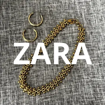 [ ZARA 완판템! ] 볼 체인 목걸이 후프 귀걸이 세트 골드