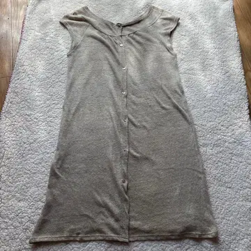 이치 아이보리 슬리브리스 니트 원피스 가디건 린넨 100