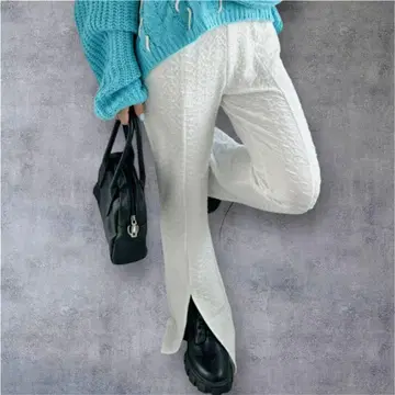 부클레 자카드 슬릿 컬러 팬츠