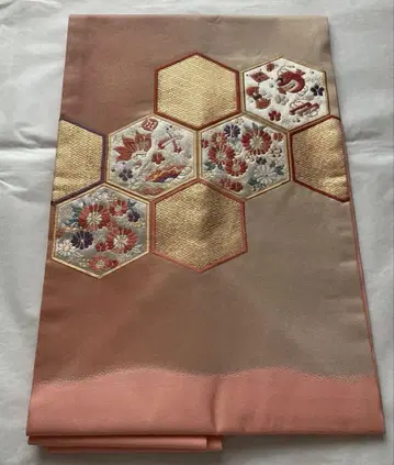 순수 실크 나고야 오비 거북이 등껍질 무늬