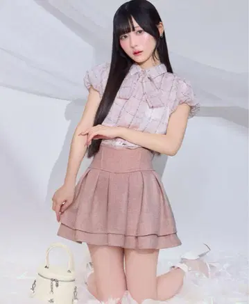 미셸 마카롱 슬림 레그 엘레강트 트위드 스커트 핑크 사이즈 F