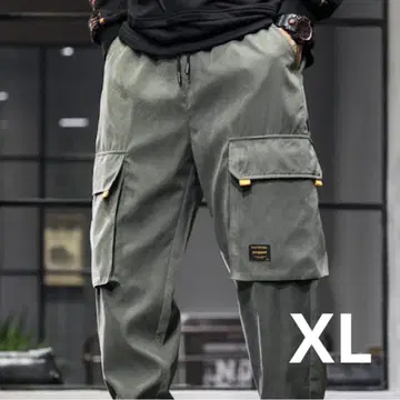 와이드 카고 테이퍼드 팬츠 카키 스트릿 남성용 하의