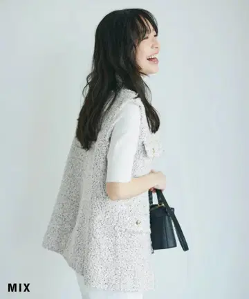 트위드 베스트 믹스 패턴 화이트
