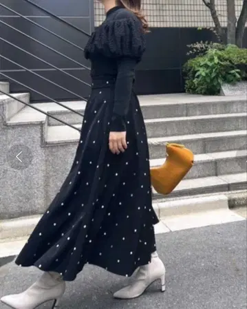 노엘라 도트 자수 플레어 스커트 블랙