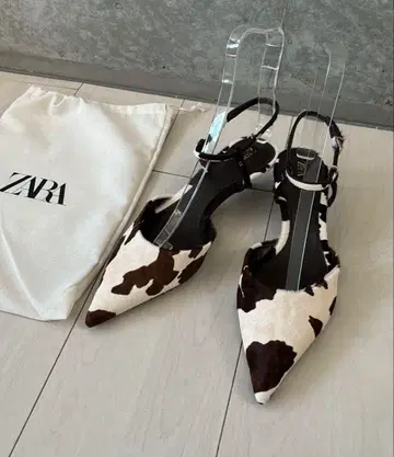 ZARA 애니멀 무늬 소 가죽 슬링백 펌프스 23.5cm 샌들