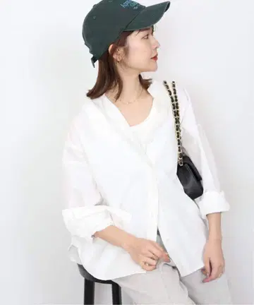 로얄 네이비 SLOBE 별주 밴드 카라 셔츠