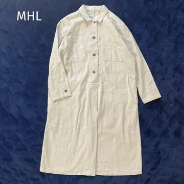 MHL 울코튼 셔츠 원피스 긴팔 베이지 무릎 아래 S