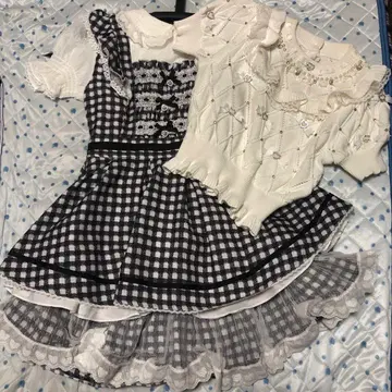 깅엄 트위드 셋업 블랙 LIZLISA 리본 다이아 니트탑