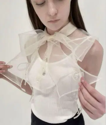 epine 리본 오르간디 아이보리 탈착식 옷깃