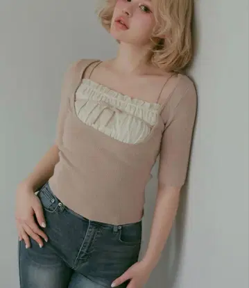 andmary mew fril tops beige