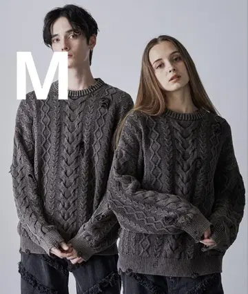 세일 CLEL 하이 빈티지 디자인 데미지 니트 M 차콜 아쉬