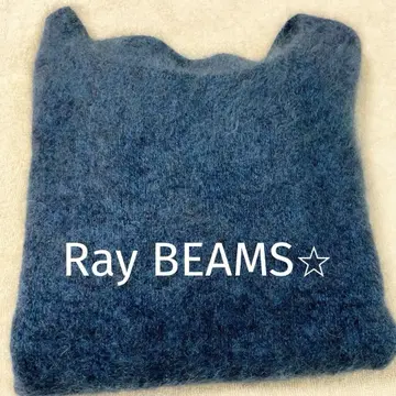 Ray BEAMS 다크 블루 모헤어풍 긴팔 니트