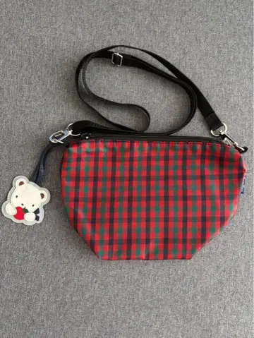 familiar 패밀리어 체크 무늬 숄더백 곰 참 포함