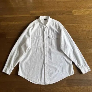 80s 90s USA Prentiss 화이트 샴브레이 셔츠 코튼