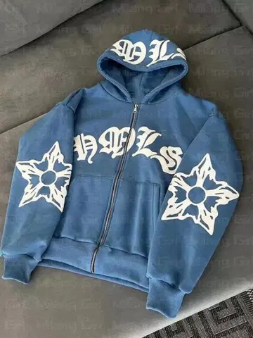 파란색 후드티 y2k 그래픽