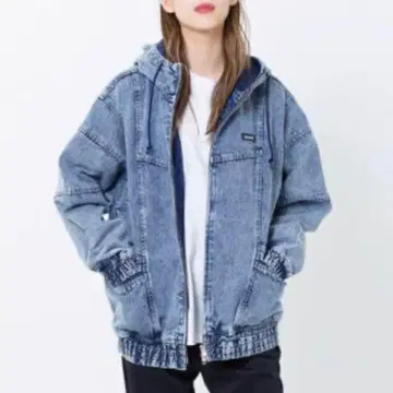 X-girl 후드티 포함 데님 자켓 빅 실루엣 블루종