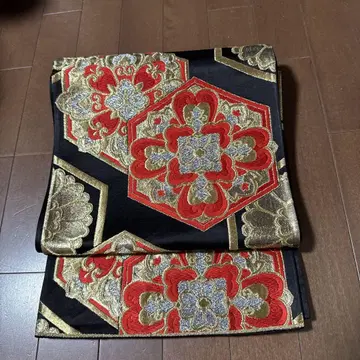 화려한 블랙 베이스 후쿠로 오비 30 X500cm 금은 골드 레드 육통
