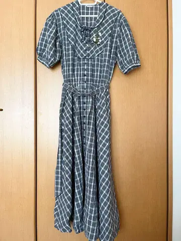 카네코 이사오 롱 원피스 벨트 체크 무늬