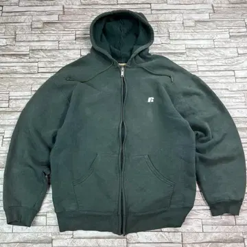 90s 러셀 애슬레틱 지퍼 후드티 그린 자수 로고 좋은 페이드