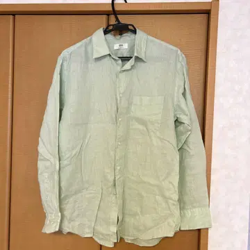 유니클로 연한 녹색 프리미엄 린넨 긴팔 셔츠 xl