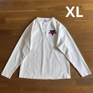 90s USA제 Anvil 헨리넥 롱T XL 미색 자수