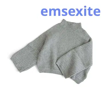 ems exite 하이넥 니트 스웨터 블루 그레이 FREE